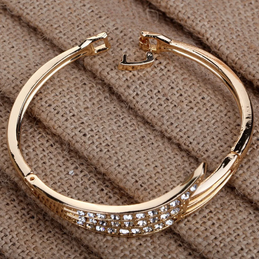 Elegant Rose Gold Angle Wing Carve Crystal Chain Link Bangle Bracelet Women Gift