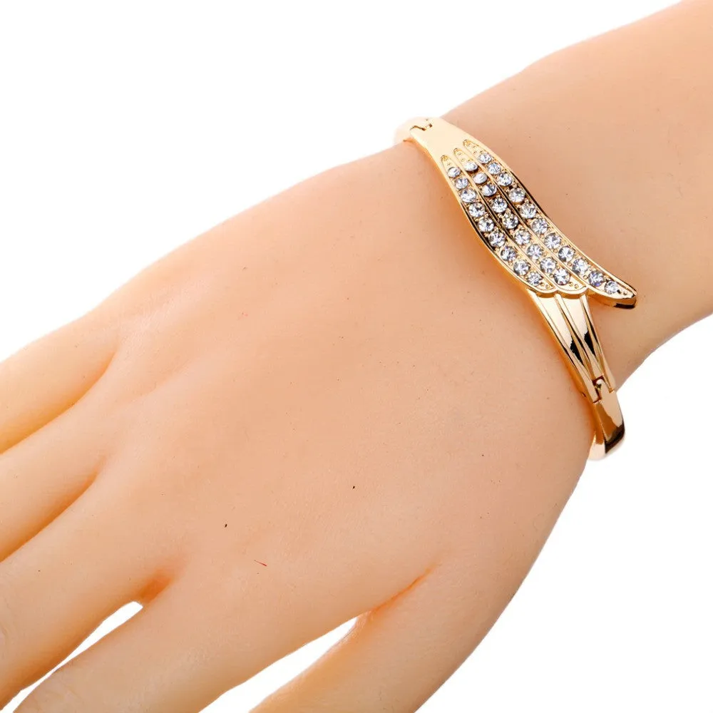 Elegant Rose Gold Angle Wing Carve Crystal Chain Link Bangle Bracelet Women Gift