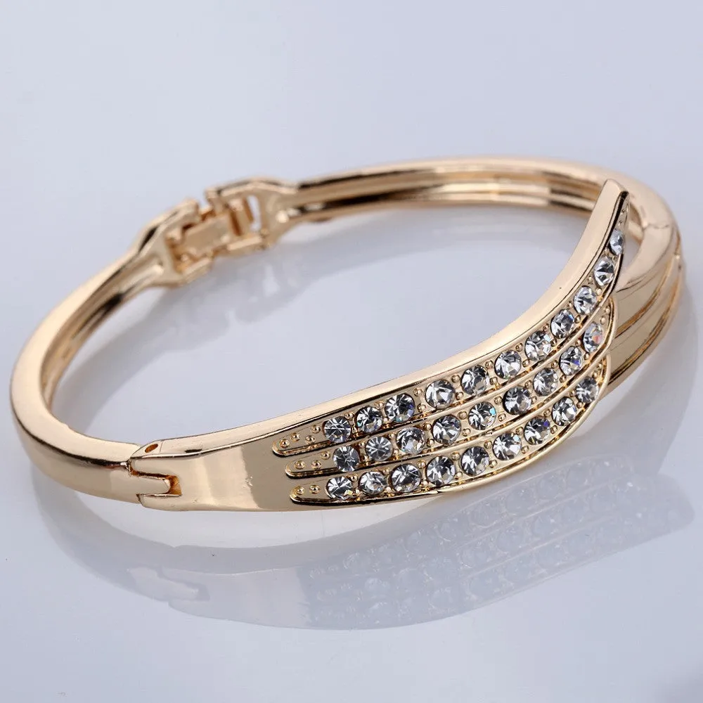 Elegant Rose Gold Angle Wing Carve Crystal Chain Link Bangle Bracelet Women Gift