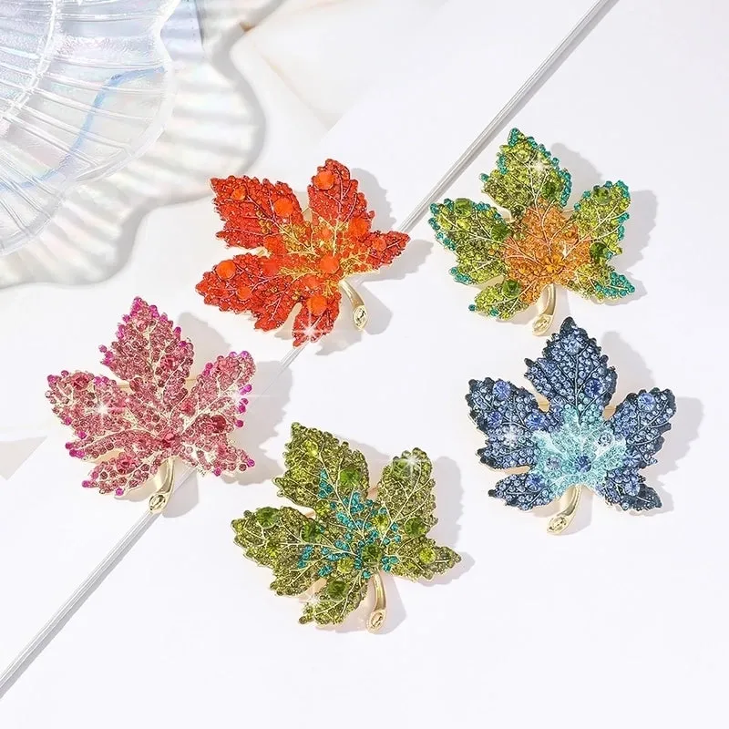 Elegant Shiny Maple Leaf Alloy Rhinestones Women's Brooches