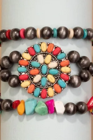 Emma Squash Blossom Stacked Turquoise Beaded Bracelets