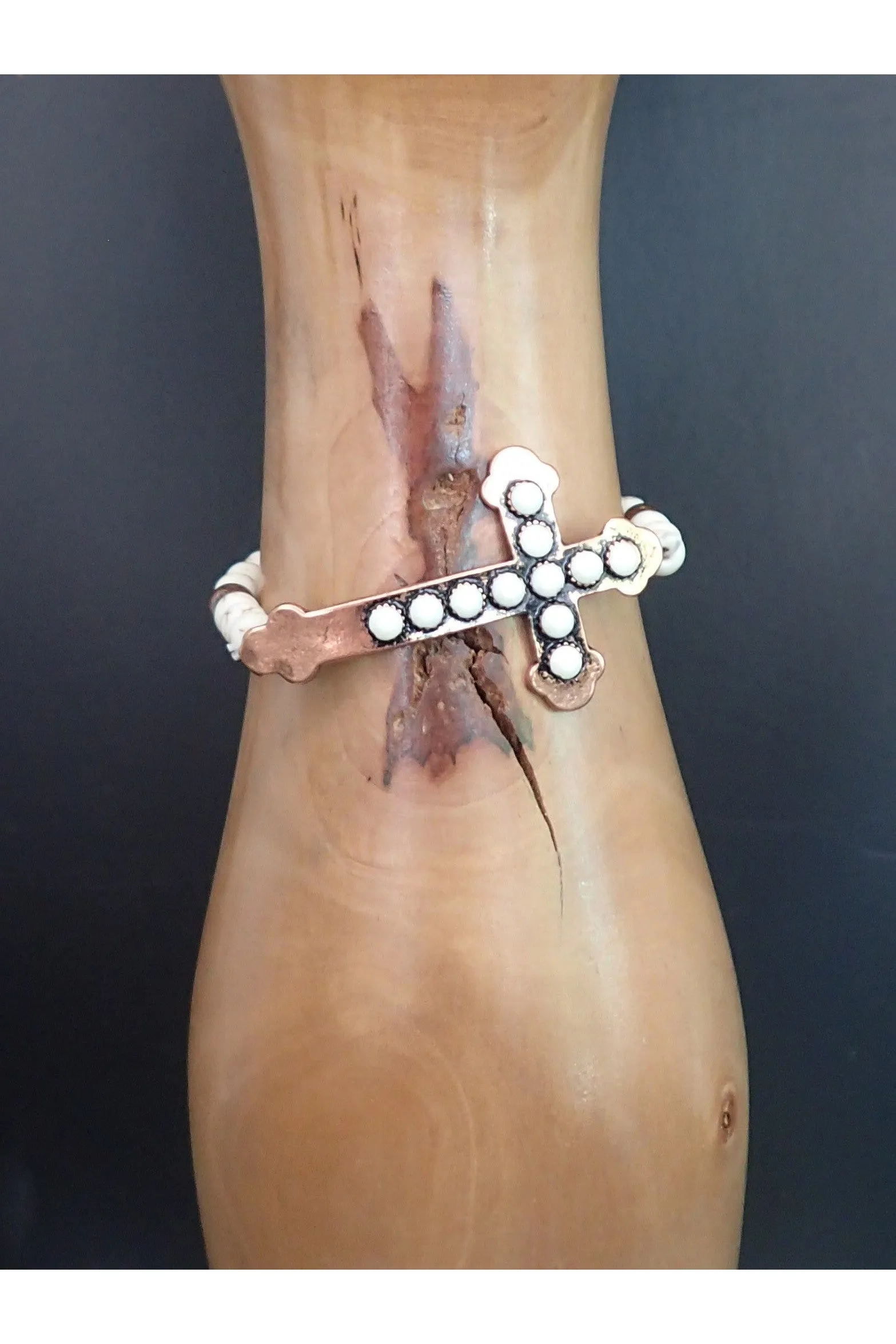 Emma White And Copper Turquoise Cross Bracelets