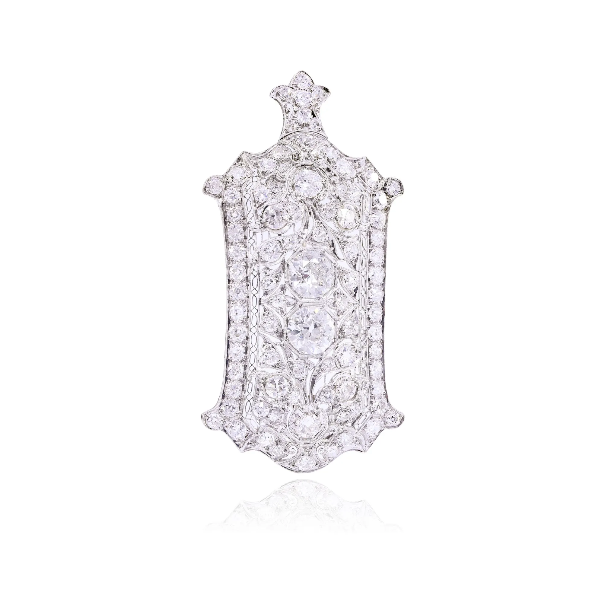 ESTATE PLATINUM EDWARDIAN DIAMOND BROOCH - 6.75CTW