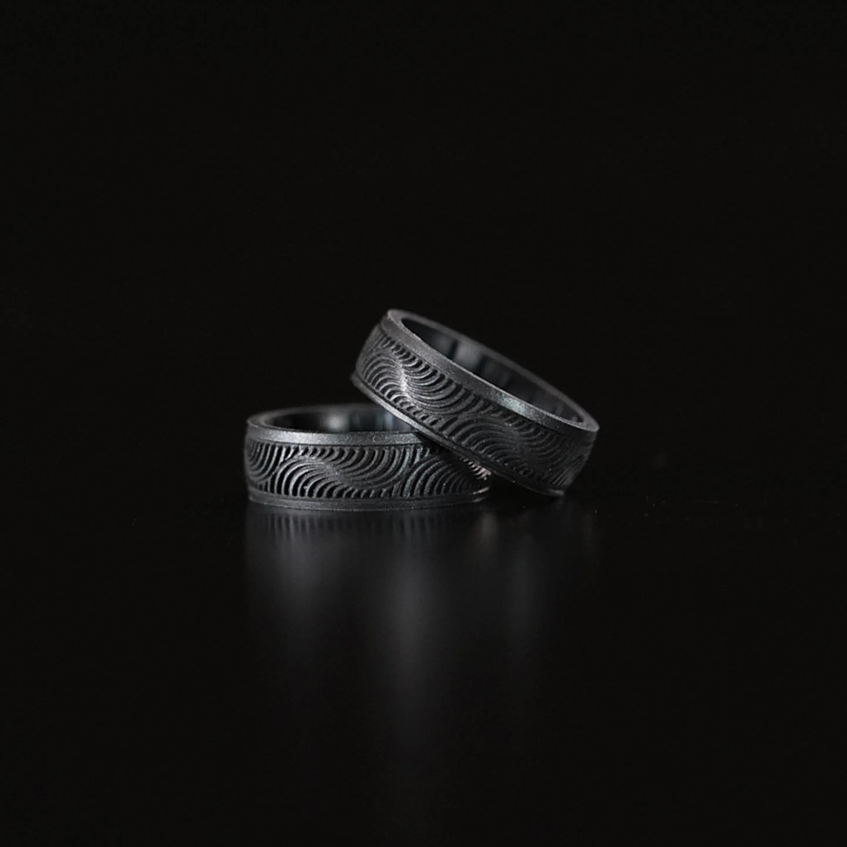 Etched Signature Silicone Ring - Tides - Black Pearl