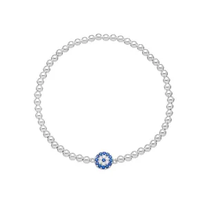 Evil Eye Sparkling Bead Bracelet in Sterling Silver
