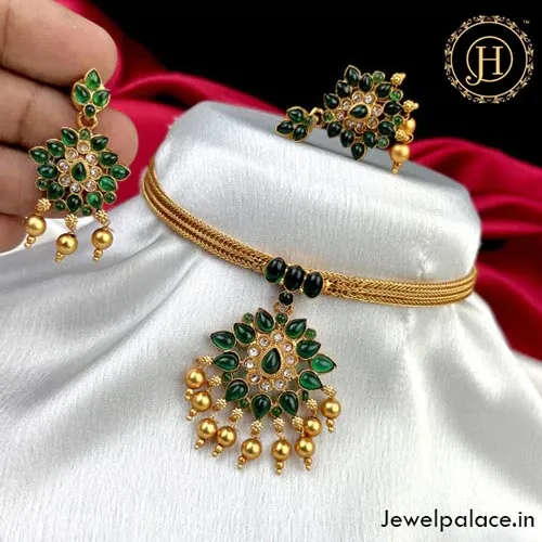 Exclusive Gold Finish Chain Design Necklace With Earrings JH1881