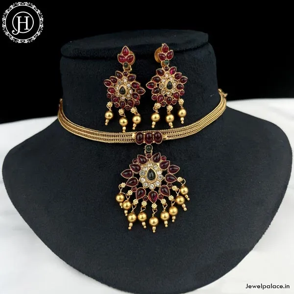 Exclusive Gold Finish Chain Design Necklace With Earrings JH1881