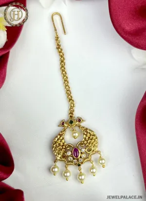 Exclusive Gold Plated Kemp Stone Maang Tikka JH2594