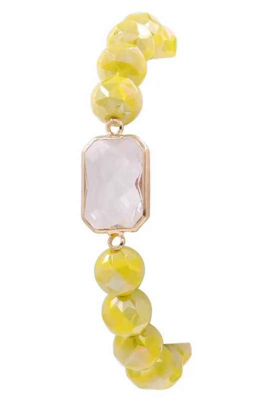 Faceted Bead Glass Jewel Stretch Bracelet