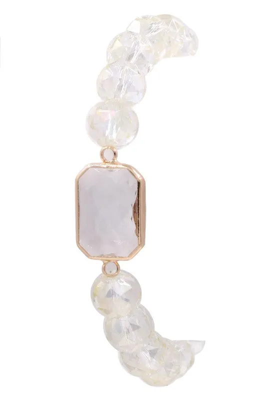 Faceted Bead Glass Jewel Stretch Bracelet