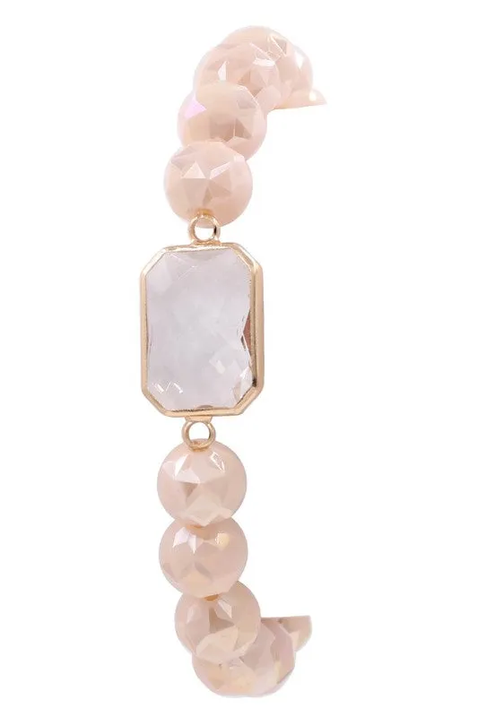 Faceted Bead Glass Jewel Stretch Bracelet
