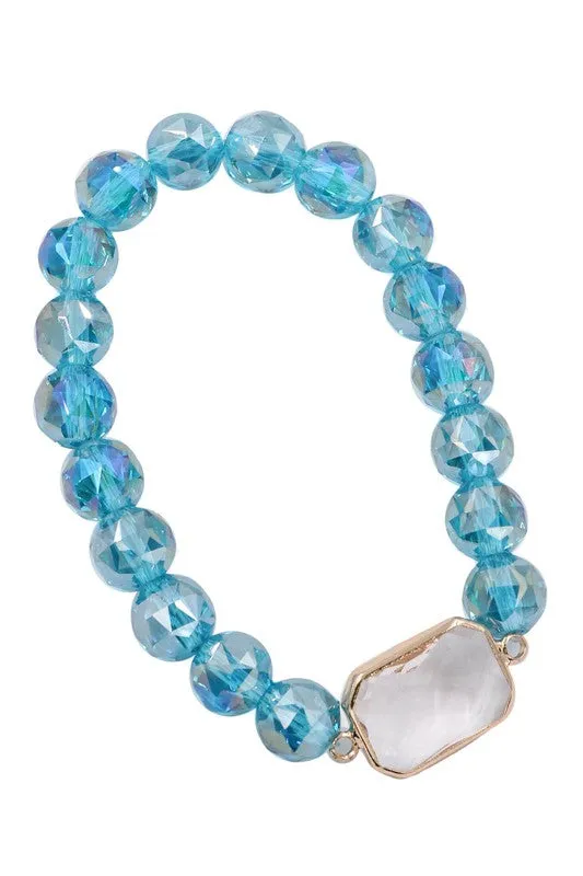 Faceted Bead Glass Jewel Stretch Bracelet