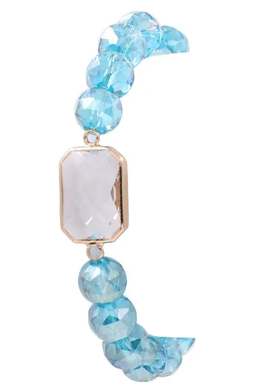 Faceted Bead Glass Jewel Stretch Bracelet