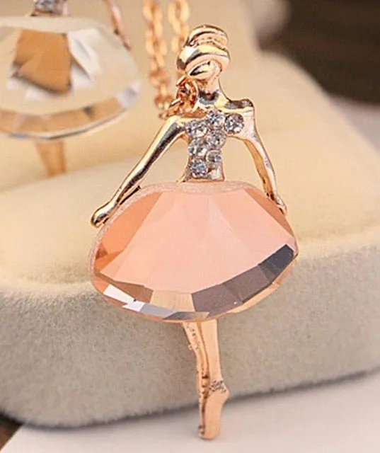Fashion Jewelry Bohemian Shiny Crystal Ballet Pendant Necklace Statement Ballet Long Necklace Female Elegant Necklace