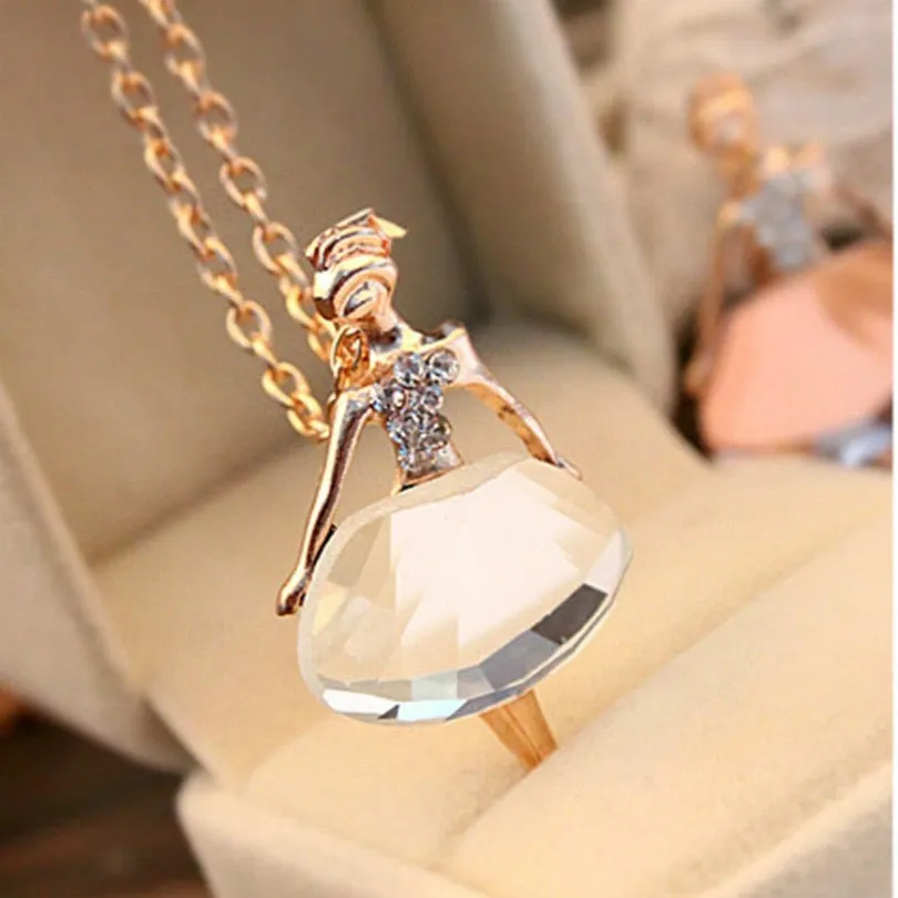 Fashion Jewelry Bohemian Shiny Crystal Ballet Pendant Necklace Statement Ballet Long Necklace Female Elegant Necklace