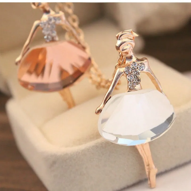 Fashion Jewelry Bohemian Shiny Crystal Ballet Pendant Necklace Statement Ballet Long Necklace Female Elegant Necklace