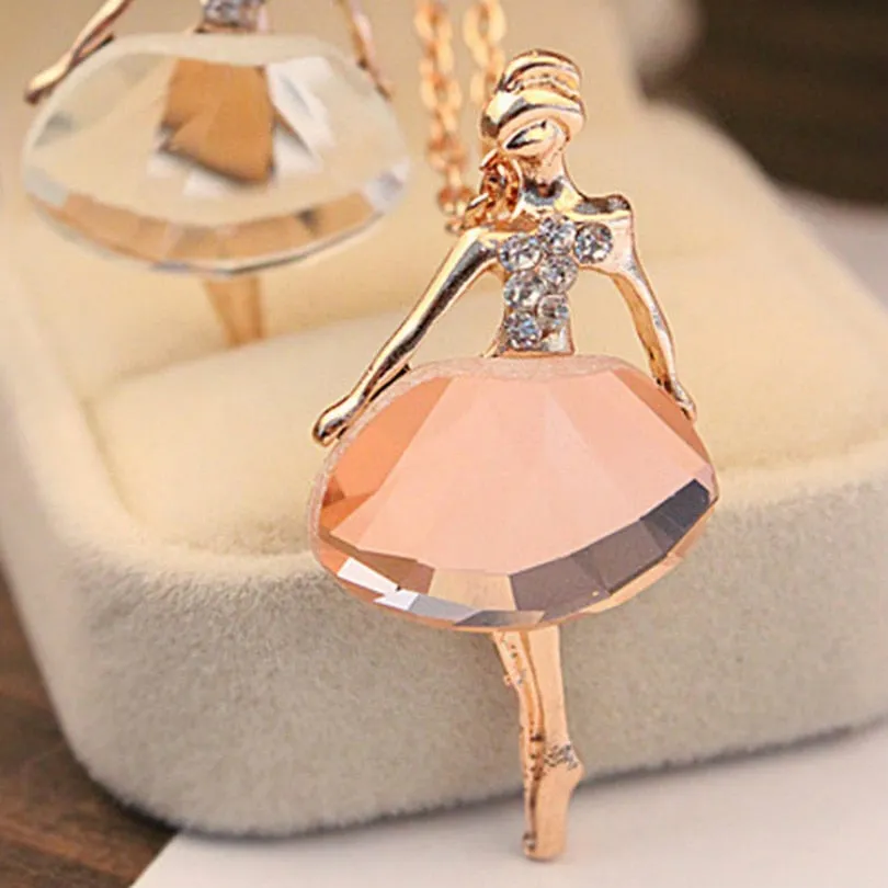 Fashion Jewelry Bohemian Shiny Crystal Ballet Pendant Necklace Statement Ballet Long Necklace Female Elegant Necklace