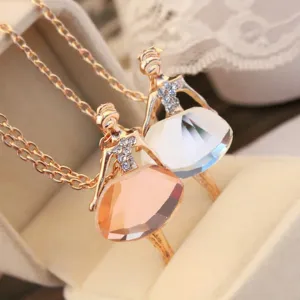 Fashion Jewelry Bohemian Shiny Crystal Ballet Pendant Necklace Statement Ballet Long Necklace Female Elegant Necklace