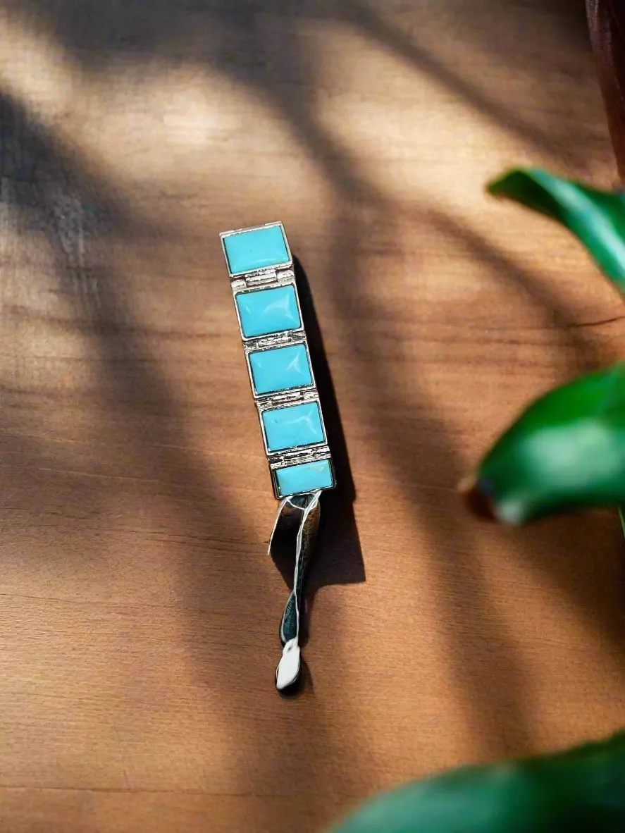 Faux Turquoise Square Fashion Bracelet with security clasp