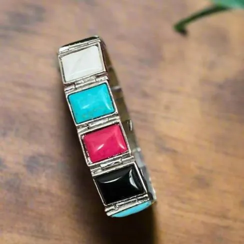 Faux Turquoise Square Fashion Bracelet with security clasp