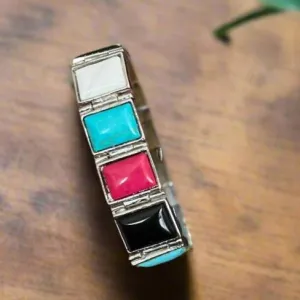 Faux Turquoise Square Fashion Bracelet with security clasp
