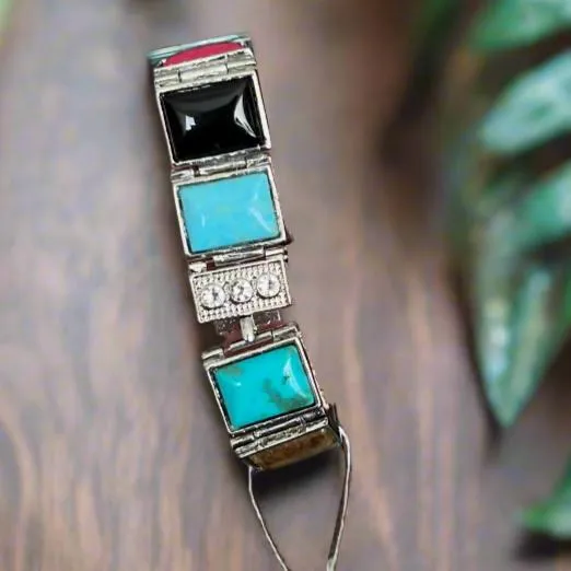 Faux Turquoise Square Fashion Bracelet with security clasp