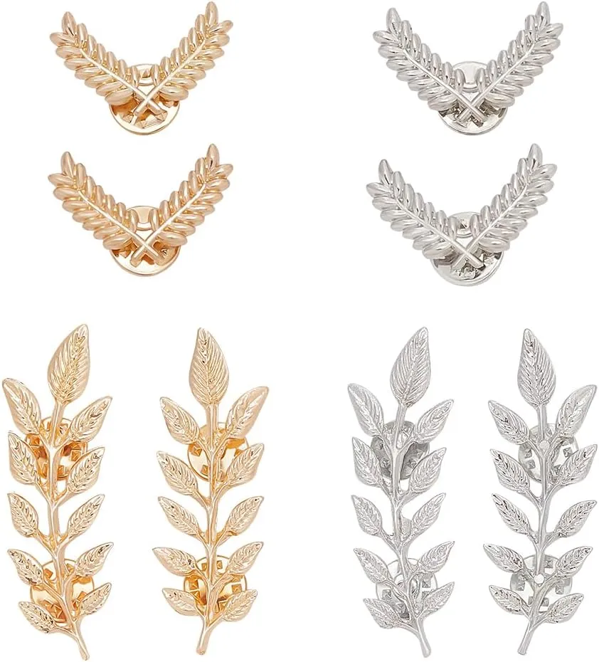 FINGERINSPIRE 8Pcs Wheat Leaf Suit Clip Elegant Double Leaf Wheat Collar Pin Brooch Gold Silver Suit Collar Brooch Gentlemen Suit Brooches DIY Decorative Breastpin for Suits Jackets Clothes Dress
