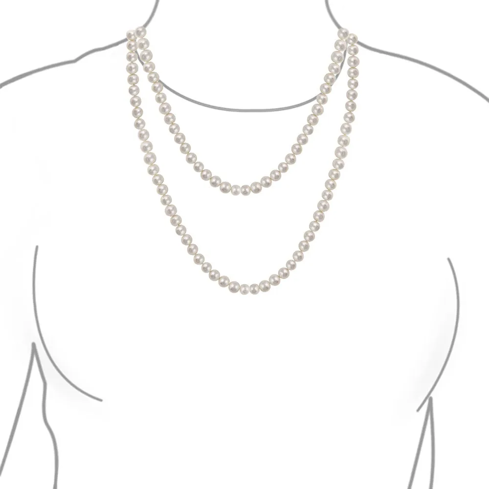 Flapper Rope Hand Knotted White Freshwater Cultured Pearl Strand Necklace 36 Inch