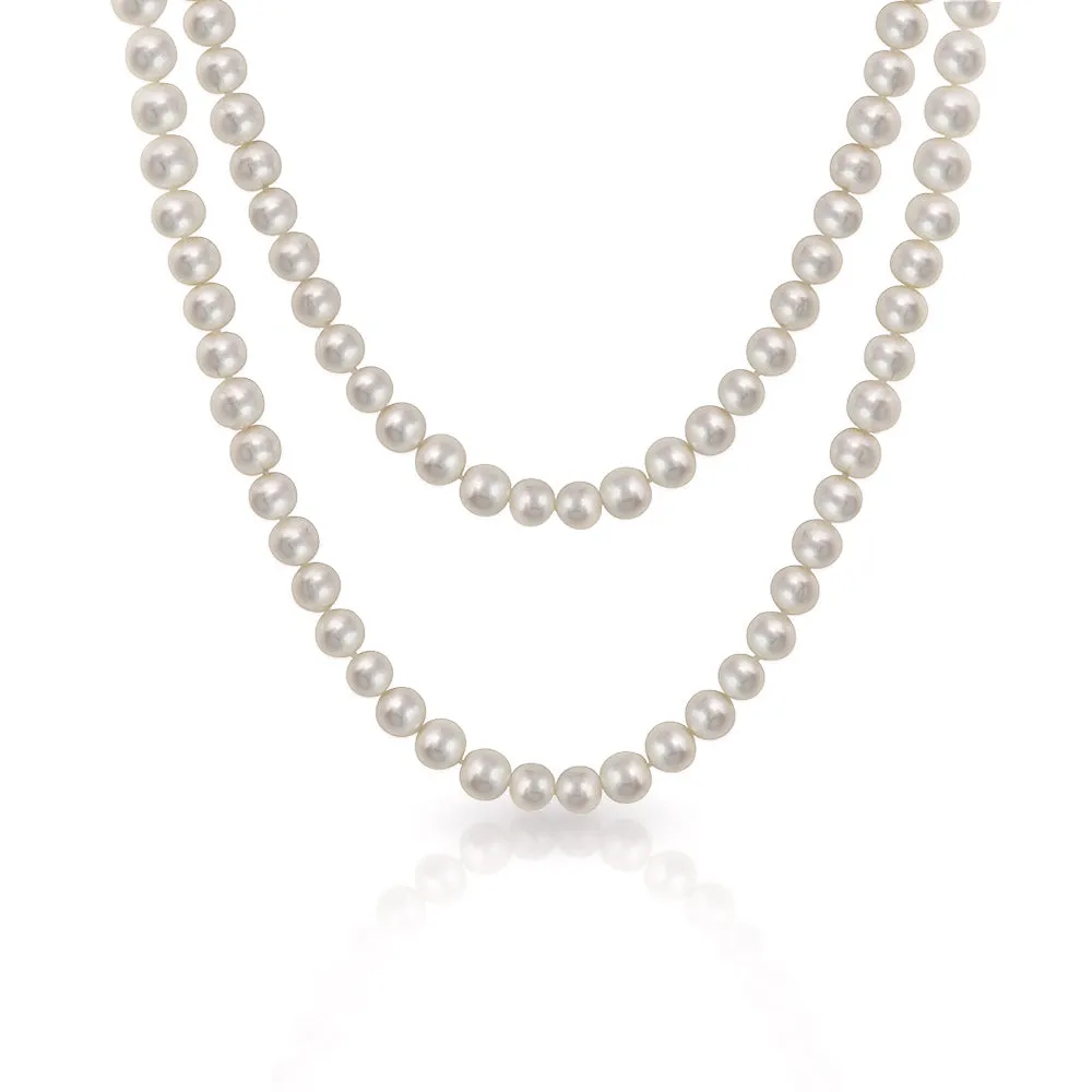 Flapper Rope Hand Knotted White Freshwater Cultured Pearl Strand Necklace 36 Inch