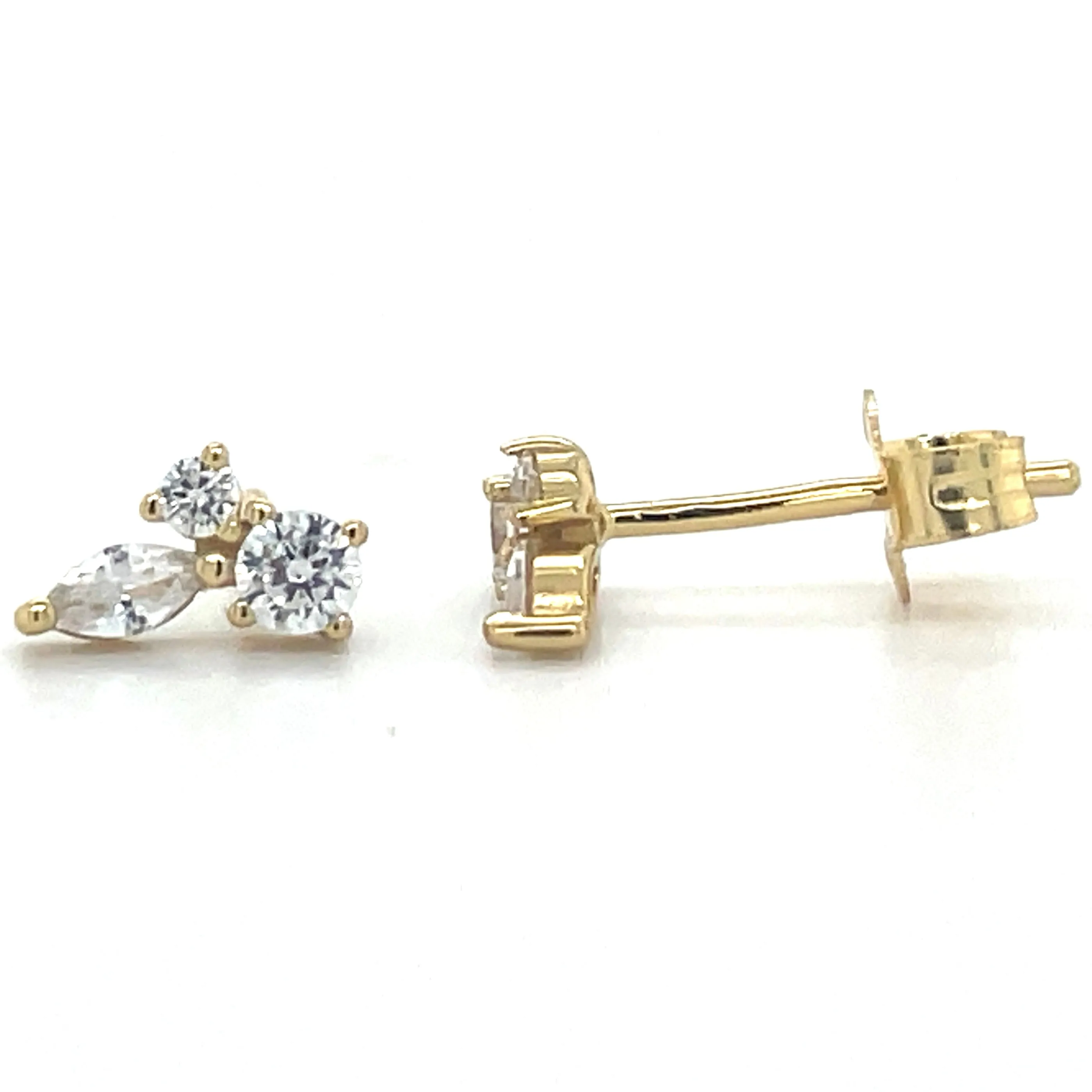 Forma Golden Round And Marquise Cz Stud Earrings
