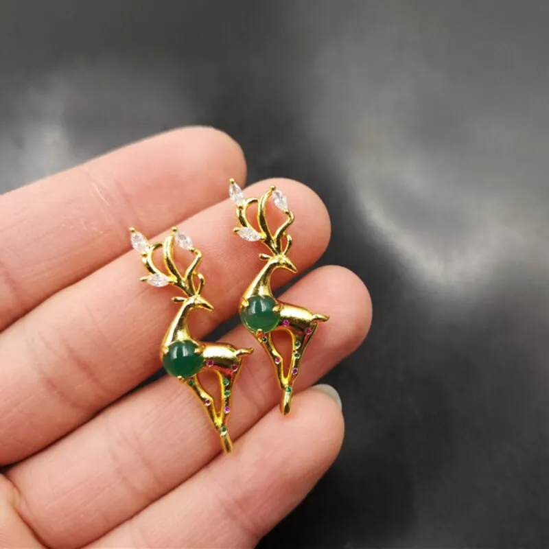 Gold Craft Shiny fawn necklace inlaid natural jasper Pendant