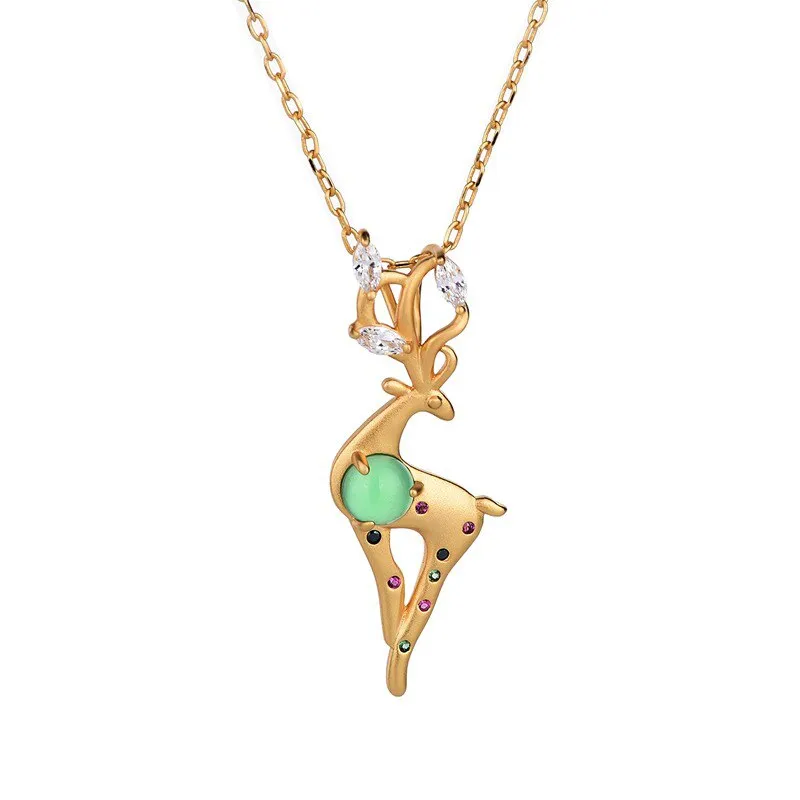 Gold Craft Shiny fawn necklace inlaid natural jasper Pendant