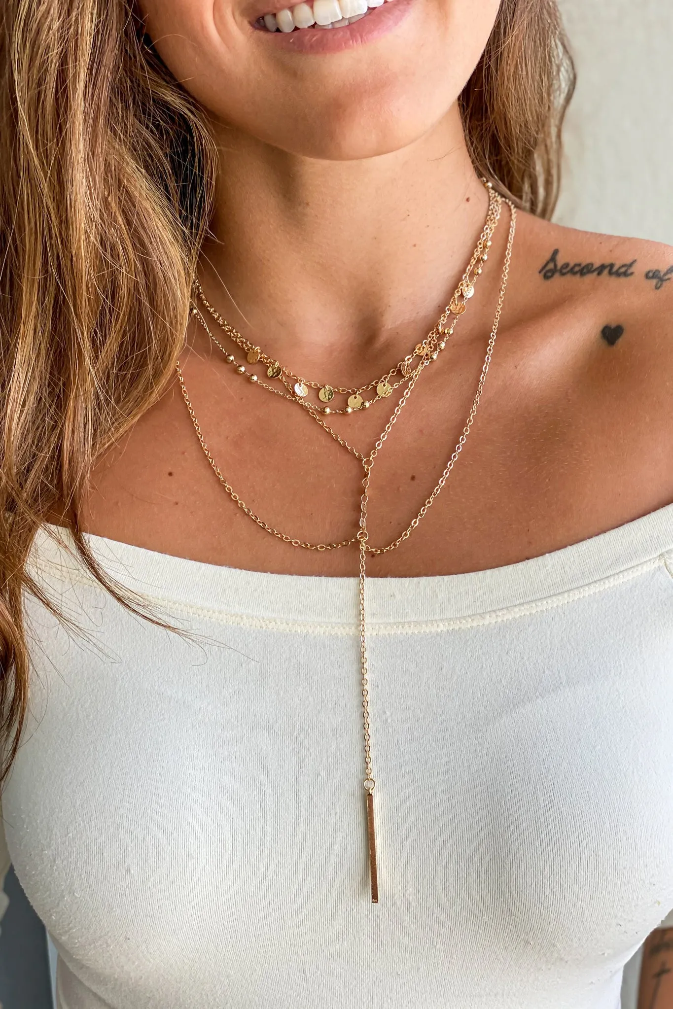 Gold Layered Necklace With Bar Pendant