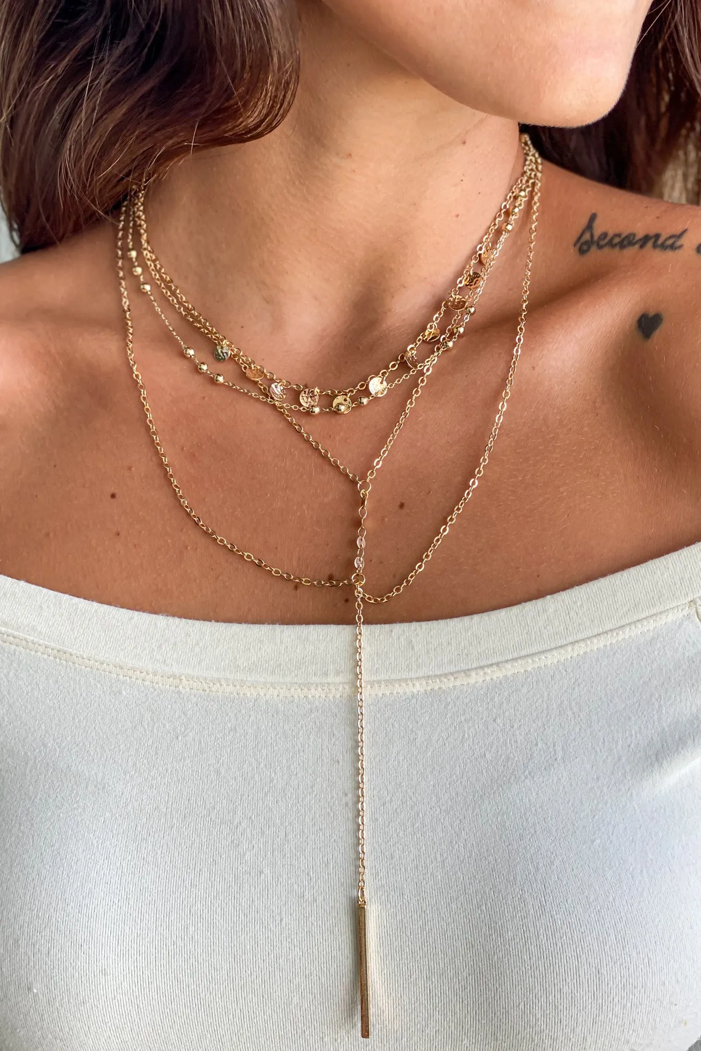 Gold Layered Necklace With Bar Pendant