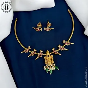 Gold Plated temple Necklace With Matching Earrings JH3635