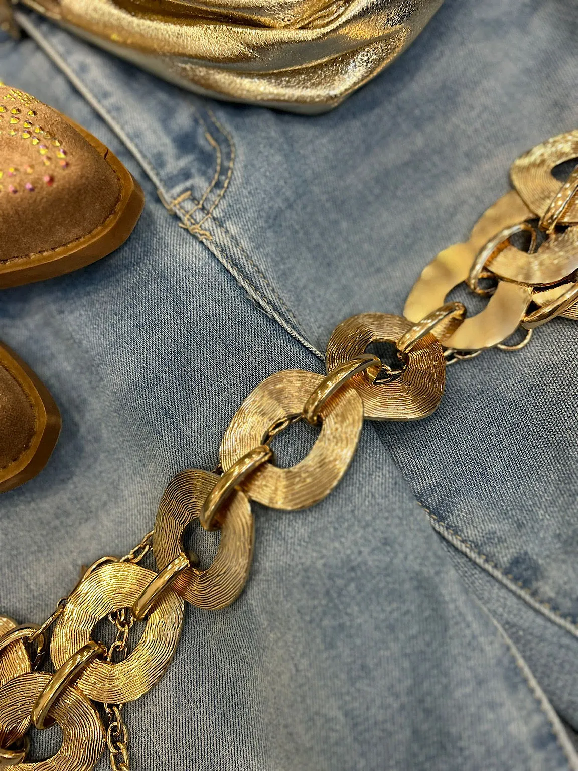 Gold Textured Metal Link Belt