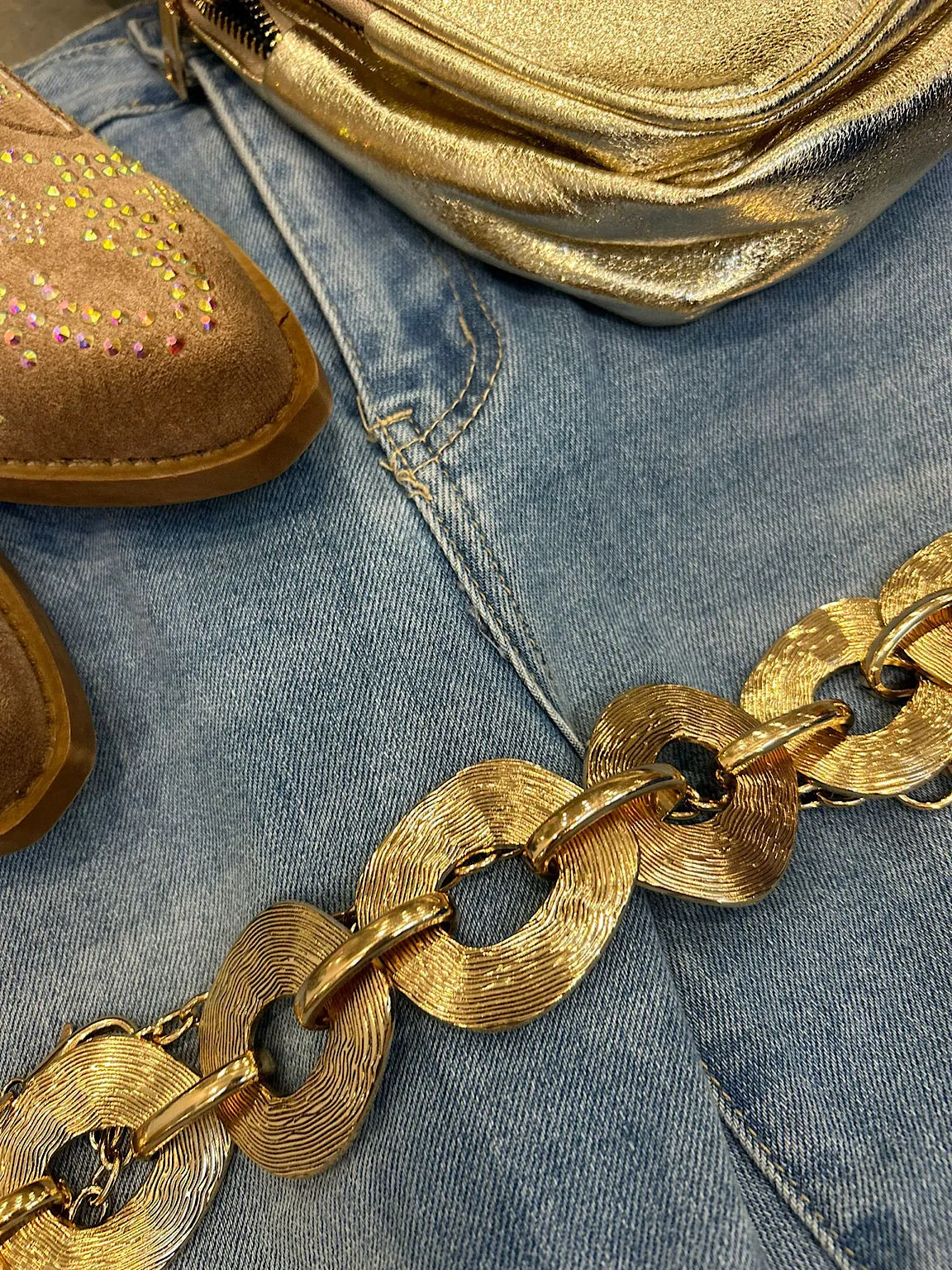 Gold Textured Metal Link Belt