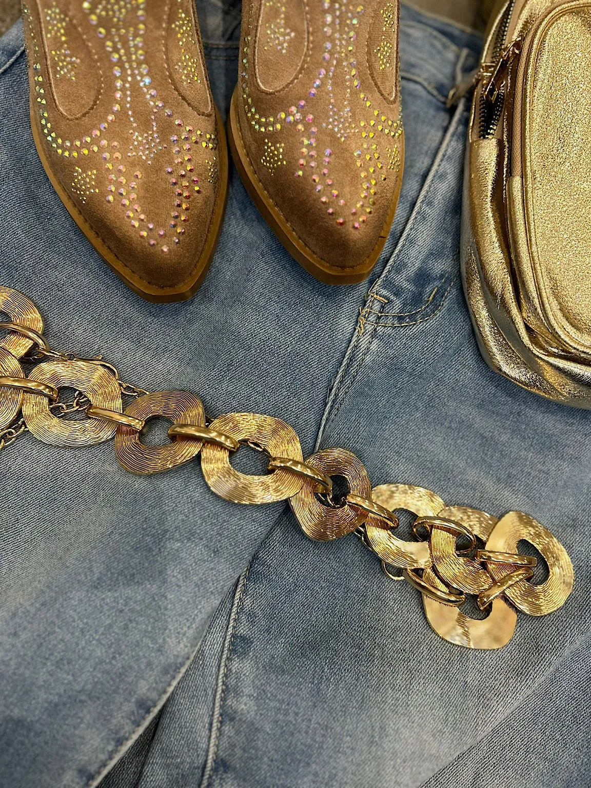 Gold Textured Metal Link Belt