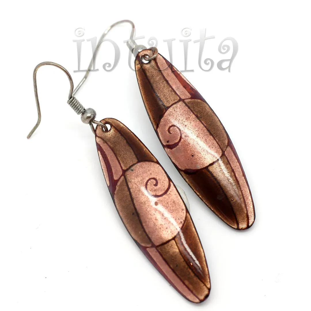 Handmade Elliptic Enamel Dangle Earrings With Colorful Flower Pattern