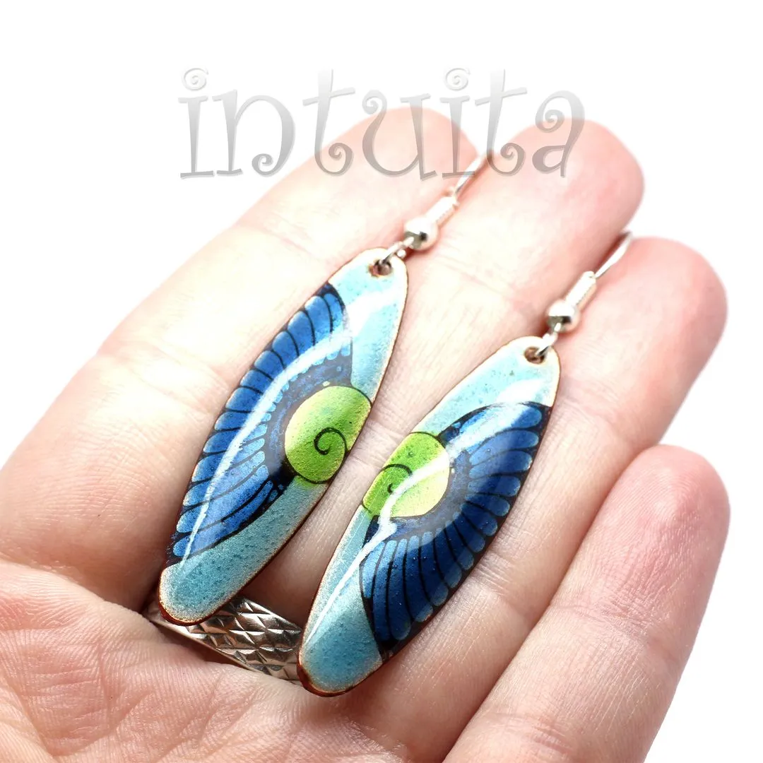 Handmade Elliptic Enamel Dangle Earrings With Colorful Flower Pattern