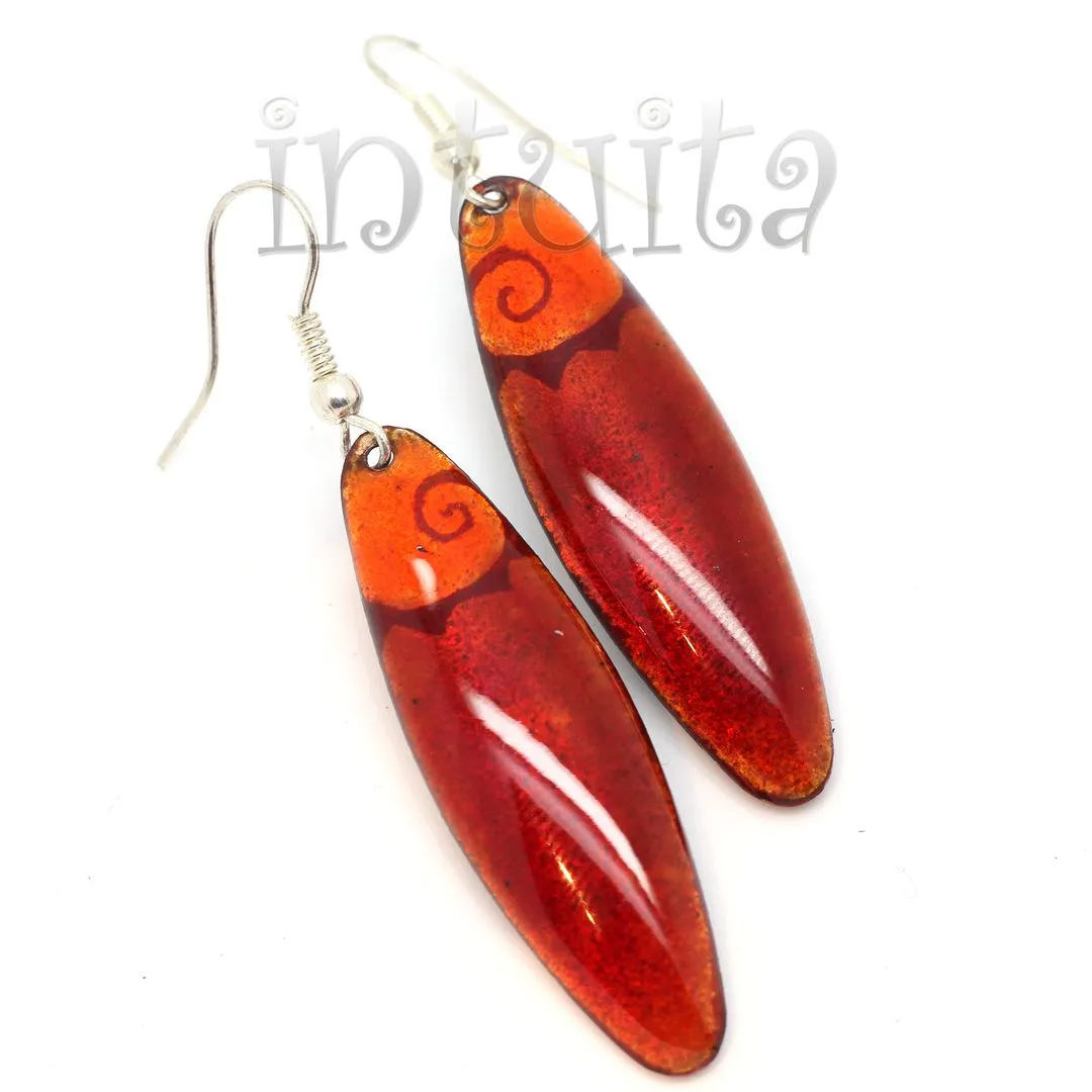 Handmade Elliptic Enamel Dangle Earrings With Colorful Flower Pattern