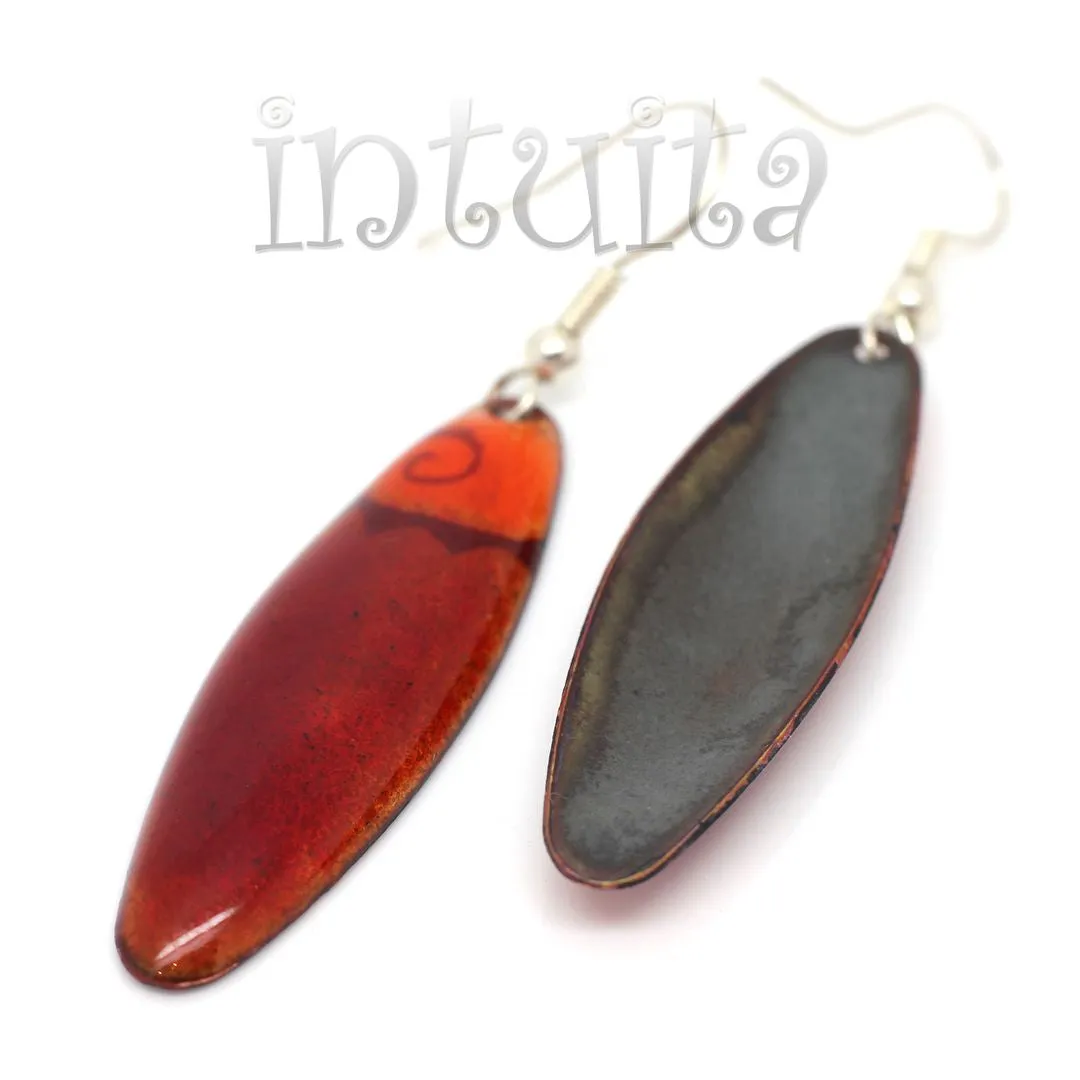 Handmade Elliptic Enamel Dangle Earrings With Colorful Flower Pattern