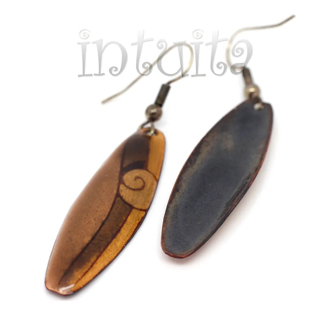 Handmade Elliptic Enamel Dangle Earrings With Colorful Flower Pattern