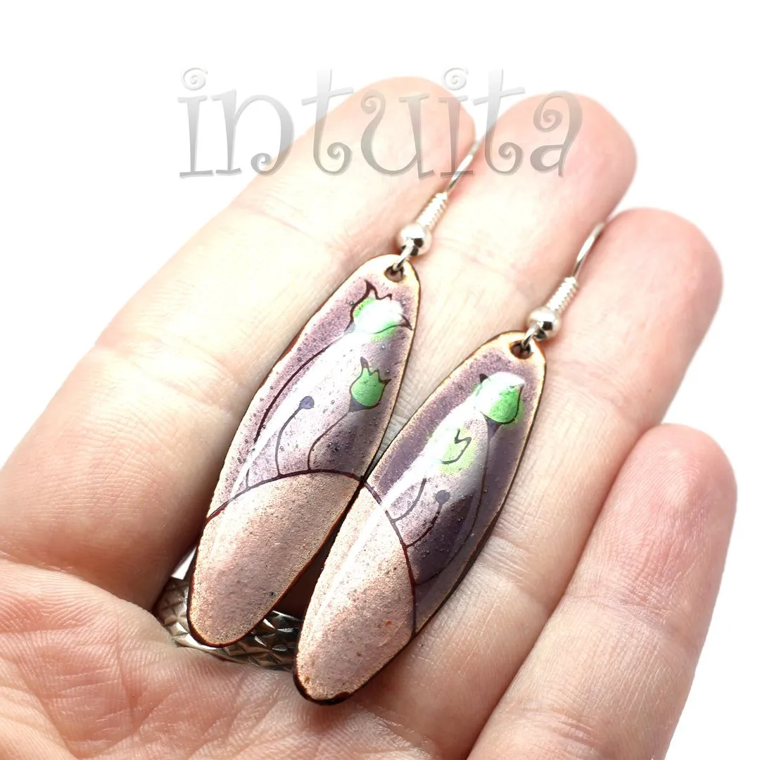 Handmade Elliptic Enamel Dangle Earrings With Colorful Flower Pattern