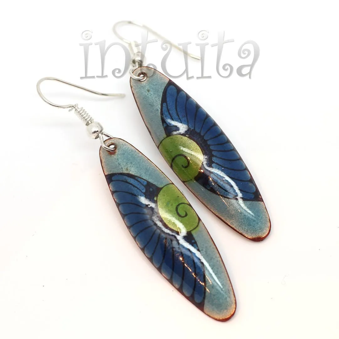 Handmade Elliptic Enamel Dangle Earrings With Colorful Flower Pattern