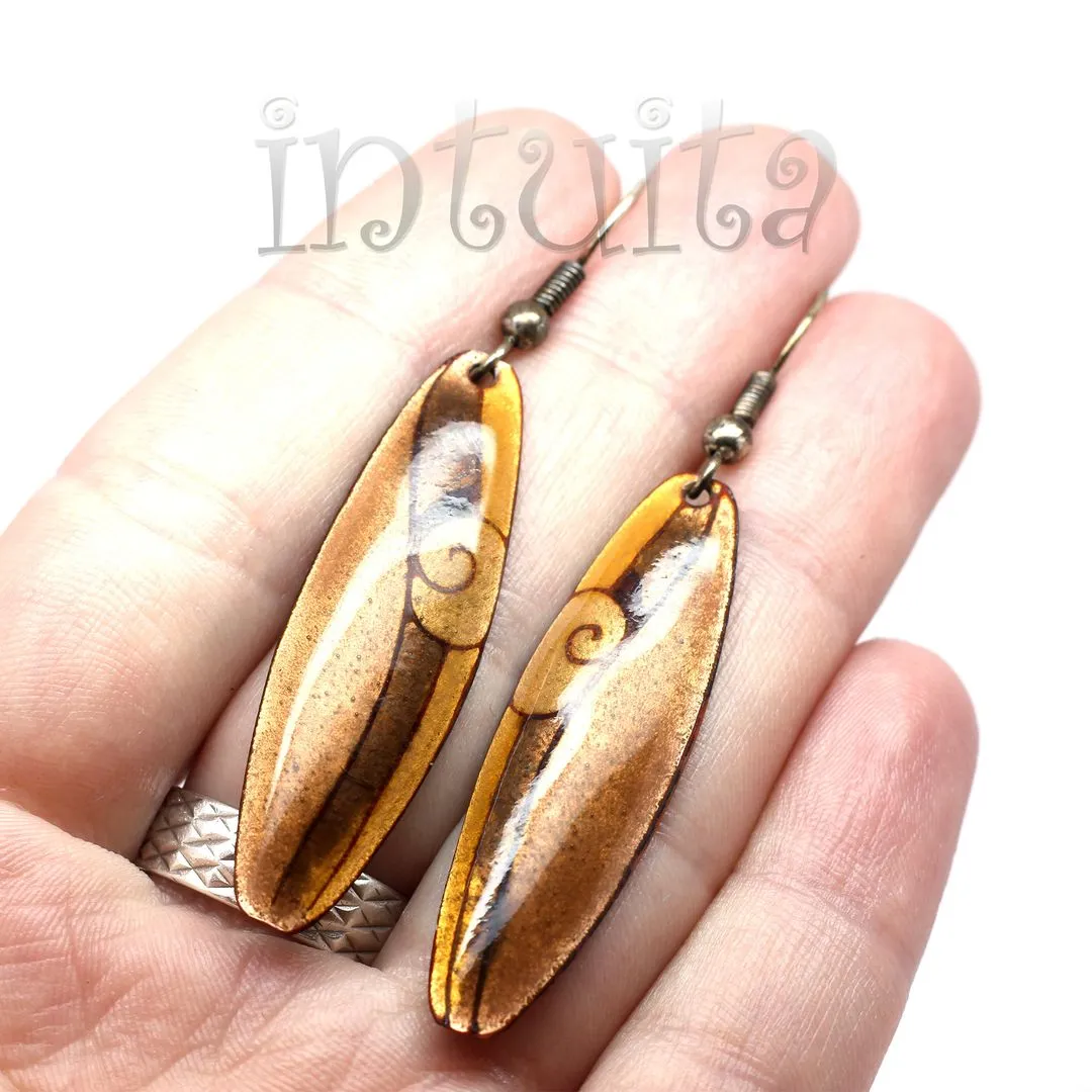 Handmade Elliptic Enamel Dangle Earrings With Colorful Flower Pattern