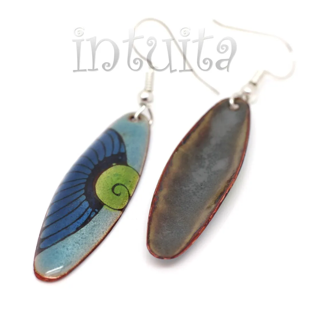 Handmade Elliptic Enamel Dangle Earrings With Colorful Flower Pattern