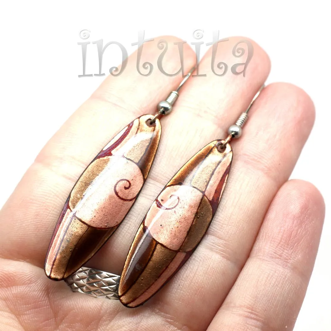Handmade Elliptic Enamel Dangle Earrings With Colorful Flower Pattern