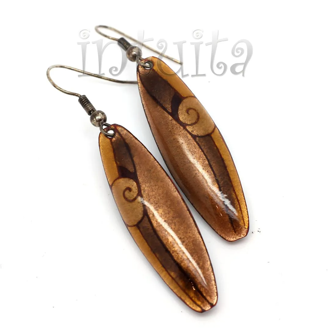 Handmade Elliptic Enamel Dangle Earrings With Colorful Flower Pattern