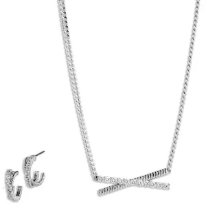 Harley-Davidson Women's Criss-Cross Crystal Y Necklace & Earring Set, Silver